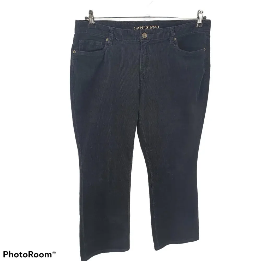 Land's End Corduroy Jeans Womens‎ 14 Black Mid Rise Boot Cut